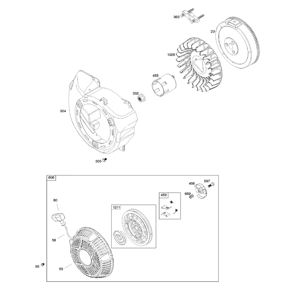 Engine >> Blower Housing/Flywheel/Rewind Starter Diagram and Parts List for  Briggs and Stratton Generator